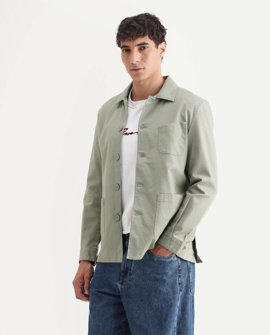Rare Rabbit Men's Cotton Blend Plain Regular Fit Full Sleeve Spread Collar Jacket