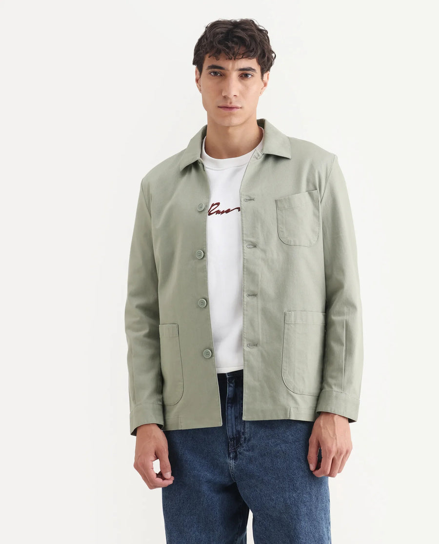 Rare Rabbit Men's Cotton Blend Plain Regular Fit Full Sleeve Spread Collar Jacket