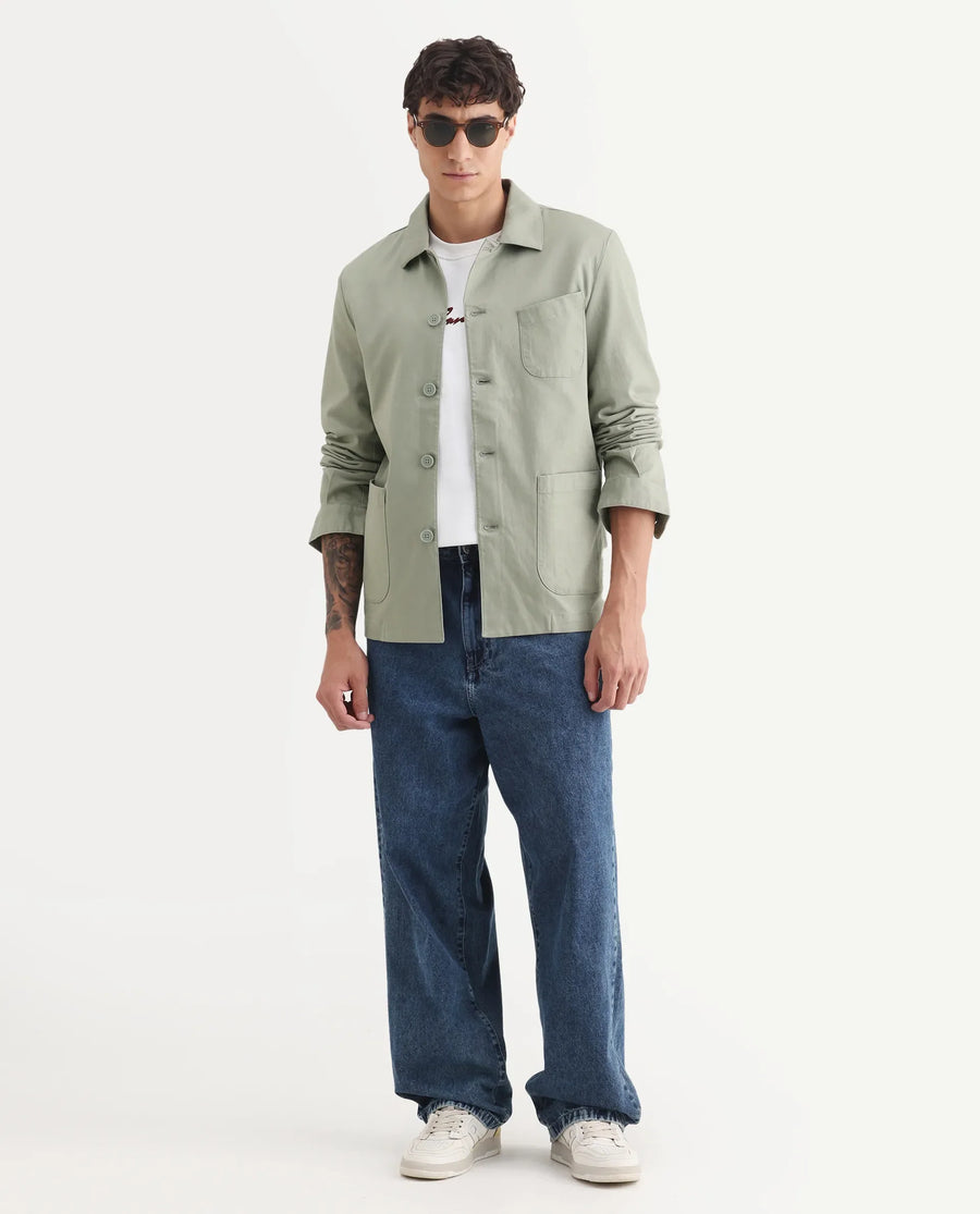 Rare Rabbit Men's Cotton Blend Plain Regular Fit Full Sleeve Spread Collar Jacket