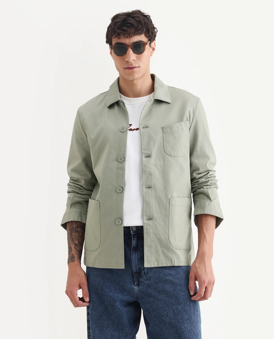 Rare Rabbit Men's Cotton Blend Plain Regular Fit Full Sleeve Spread Collar Jacket