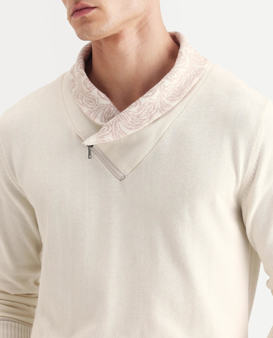 Rare Rabbit Men's Denor Beige Cotton Paisley Print Regular Fit Full Sleeve Cowl Neck Sweater