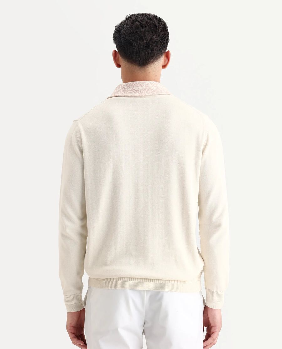Rare Rabbit Men's Denor Beige Cotton Paisley Print Regular Fit Full Sleeve Cowl Neck Sweater