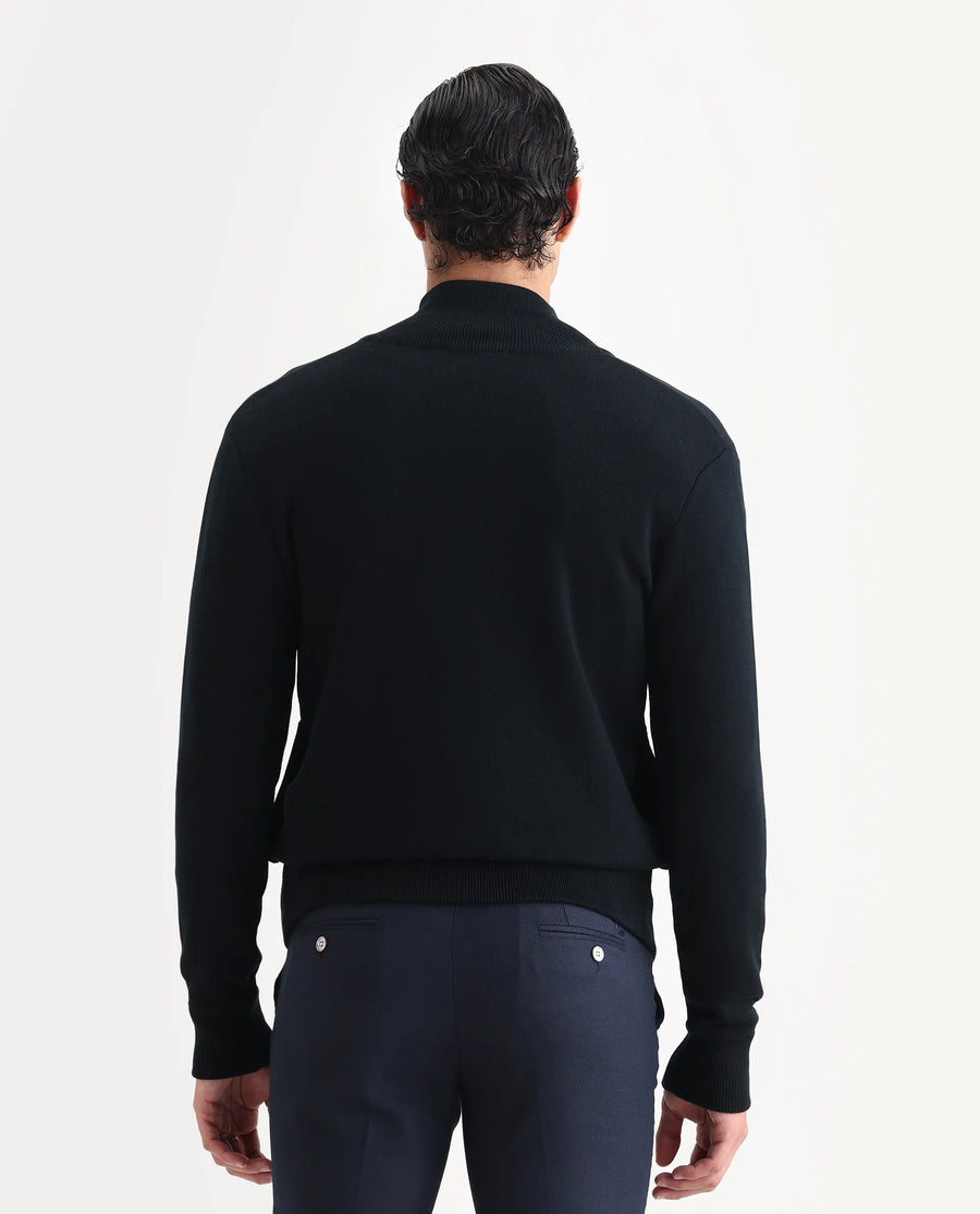 Rare Rabbit Men's Freddo Black Cotton Plain Regular Fit Full Sleeve Stand Collar Jacket