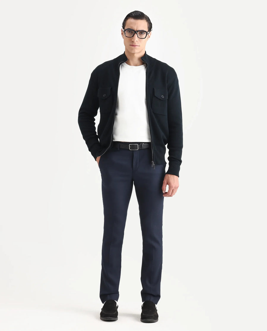 Rare Rabbit Men's Freddo Black Cotton Plain Regular Fit Full Sleeve Stand Collar Jacket