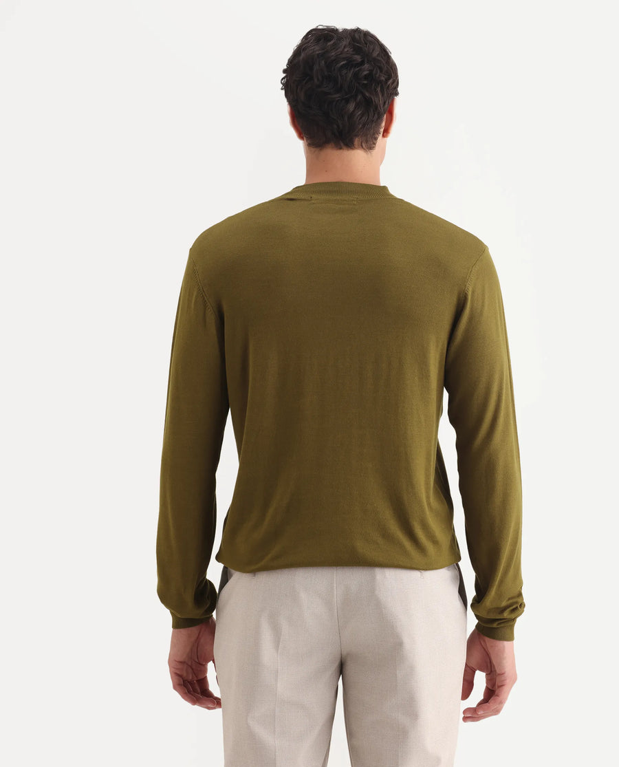 Rare Rabbit Men's Alfot Olive Viscose Plain Regular Fit Full Sleeve High Neck Sweater