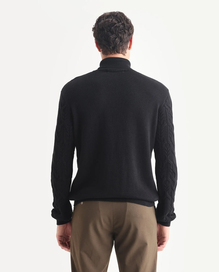 Rare Rabbit Men's Cong-1 Black Cotton Textured Regular Fit Full Sleeve Turtle Neck Sweater