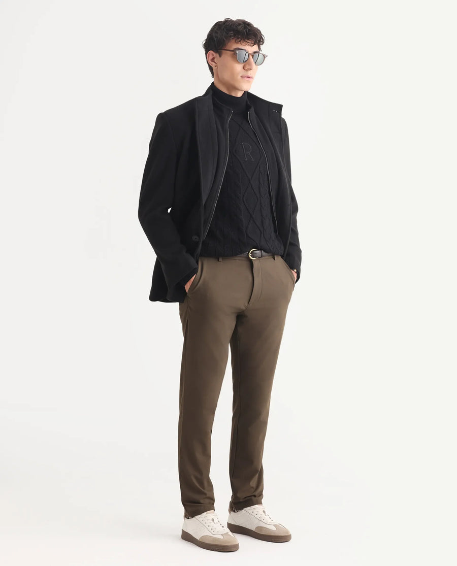 Rare Rabbit Men's Cong-1 Black Cotton Textured Regular Fit Full Sleeve Turtle Neck Sweater