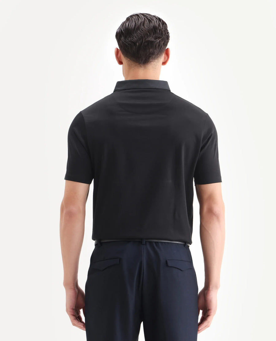 Rare Rabbit Men's Clarence-1 Black Cotton Plain Regular Fit Half Sleeve Polo