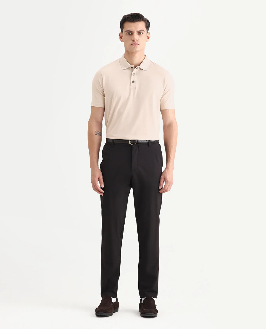 Rare Rabbit Men's Tang-1 Beige Cotton Plain Regular Fit Half Sleeve Polo