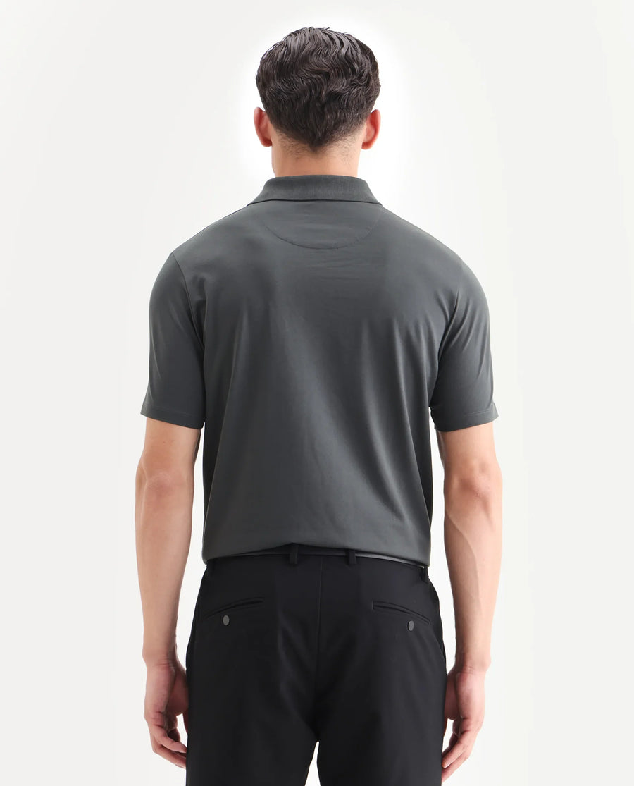 Rare Rabbit Men's Centor Dark Grey Cotton Plain Regular Fit Half Sleeve Polo