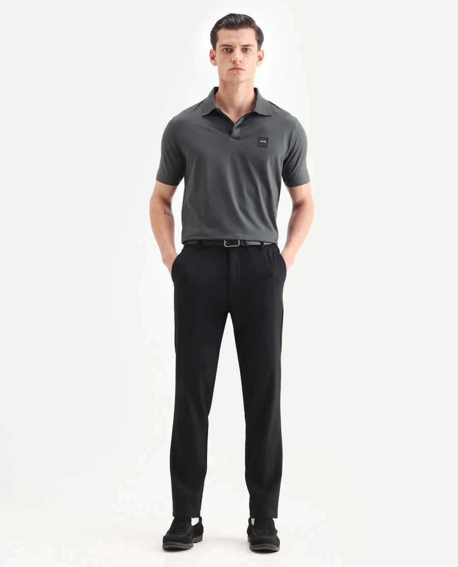 Rare Rabbit Men's Centor Dark Grey Cotton Plain Regular Fit Half Sleeve Polo