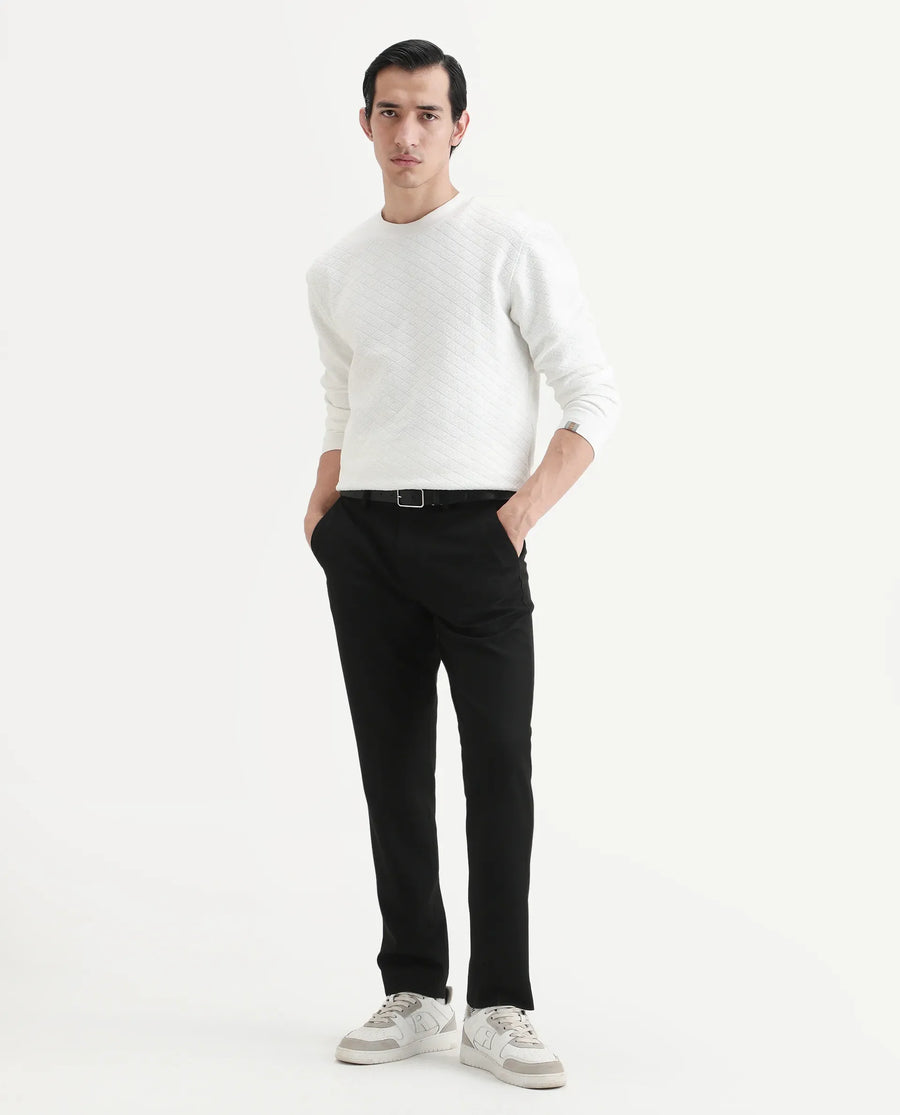 Rare Rabbit Men's Sheild-2 White Textured Regular Fit Full Sleeve Crew Neck Sweatshirt