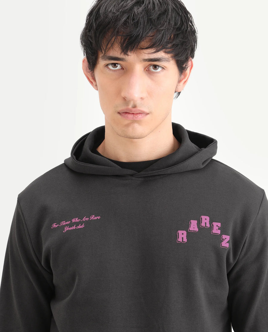 Rare Rabbit Men's Kany-1 Dark Grey Cotton Graphic Print Regular Fit Full Sleeve Hooded Sweatshirt