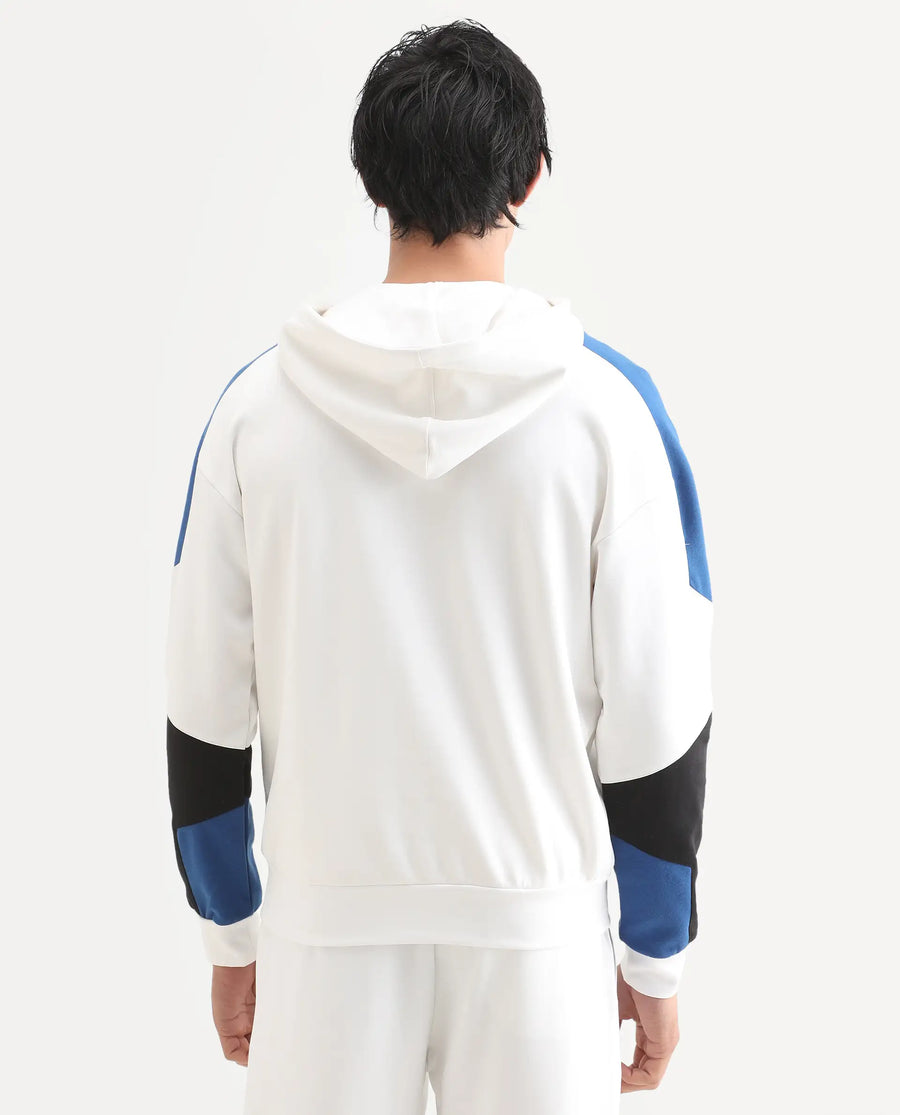 Rare Rabbit Men's Armo-2 White Cotton Ombre Regular Fit Full Sleeve Hooded Sweatshirt