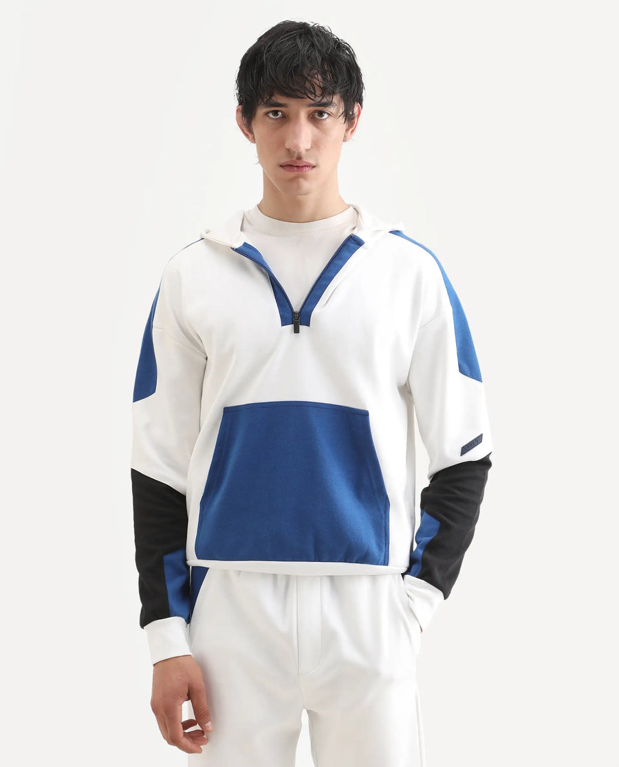 Rare Rabbit Men's Armo-2 White Cotton Ombre Regular Fit Full Sleeve Hooded Sweatshirt