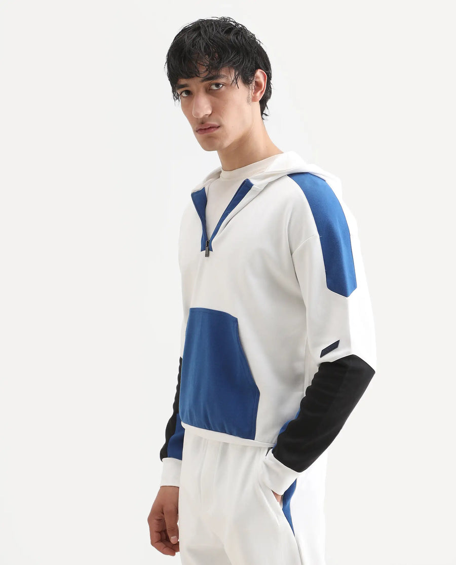 Rare Rabbit Men's Armo-2 White Cotton Ombre Regular Fit Full Sleeve Hooded Sweatshirt