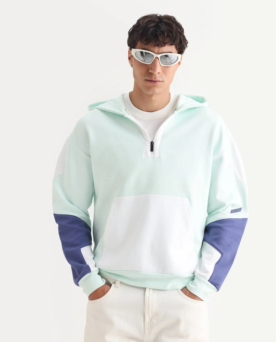 Rare Rabbit Men's Armo-2 Pastel Green Cotton Ombre Regular Fit Full Sleeve Hooded Sweatshirt