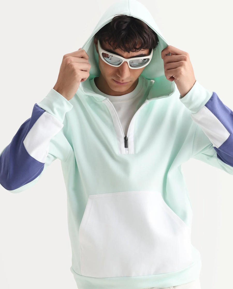 Rare Rabbit Men's Armo-2 Pastel Green Cotton Ombre Regular Fit Full Sleeve Hooded Sweatshirt