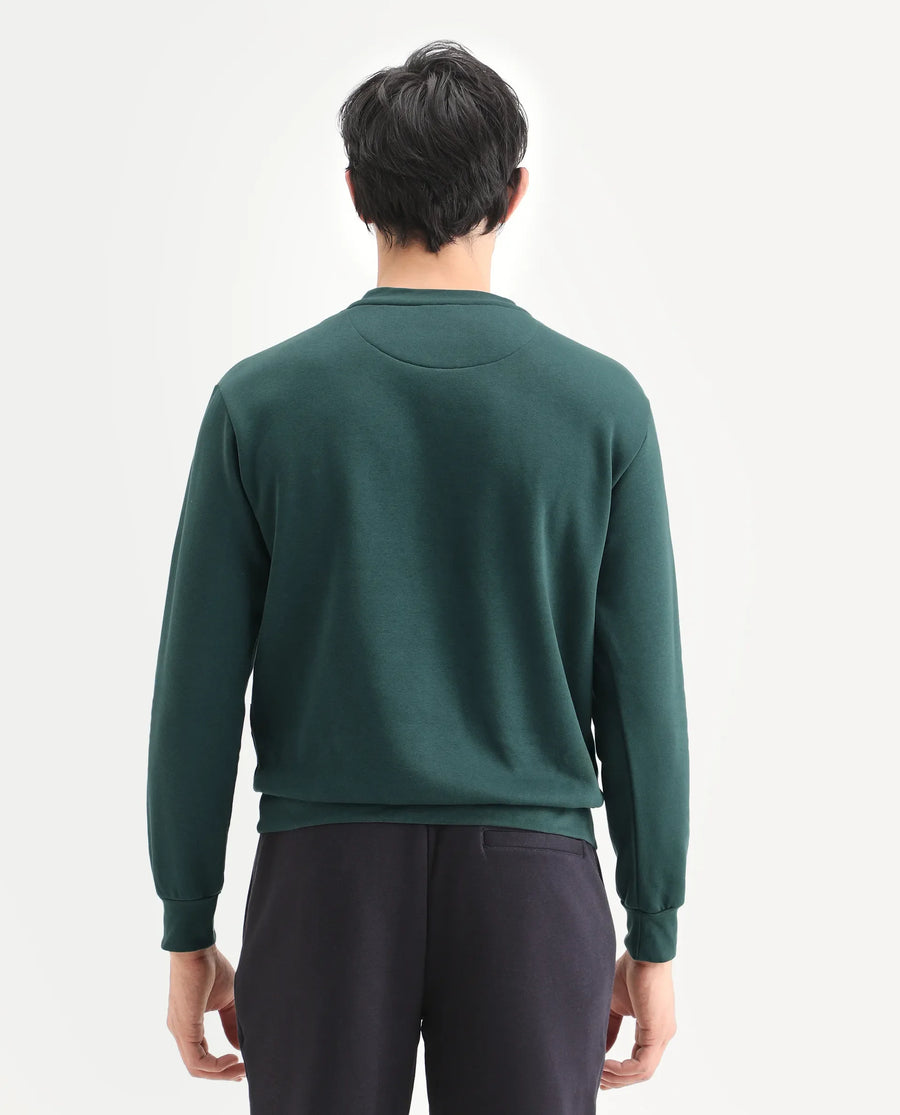 Rare Rabbit Men's Tamar Dark Green Cotton Blend Graphic Print Regular Fit Full Sleeve Crew Neck Sweatshirt