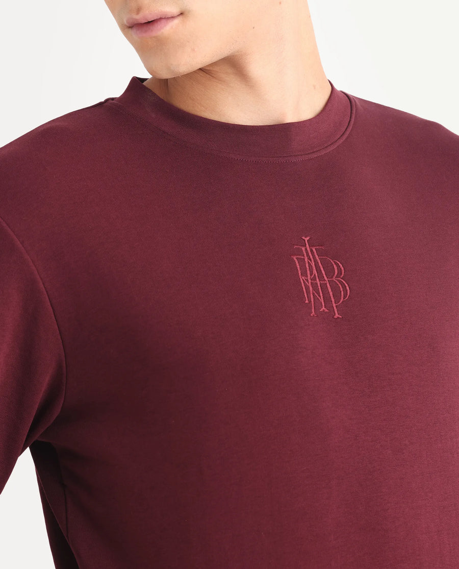Rare Rabbit Men's Wares Maroon Lurex Embroidered Regular Fit Full Sleeve Crew Neck Sweatshirt