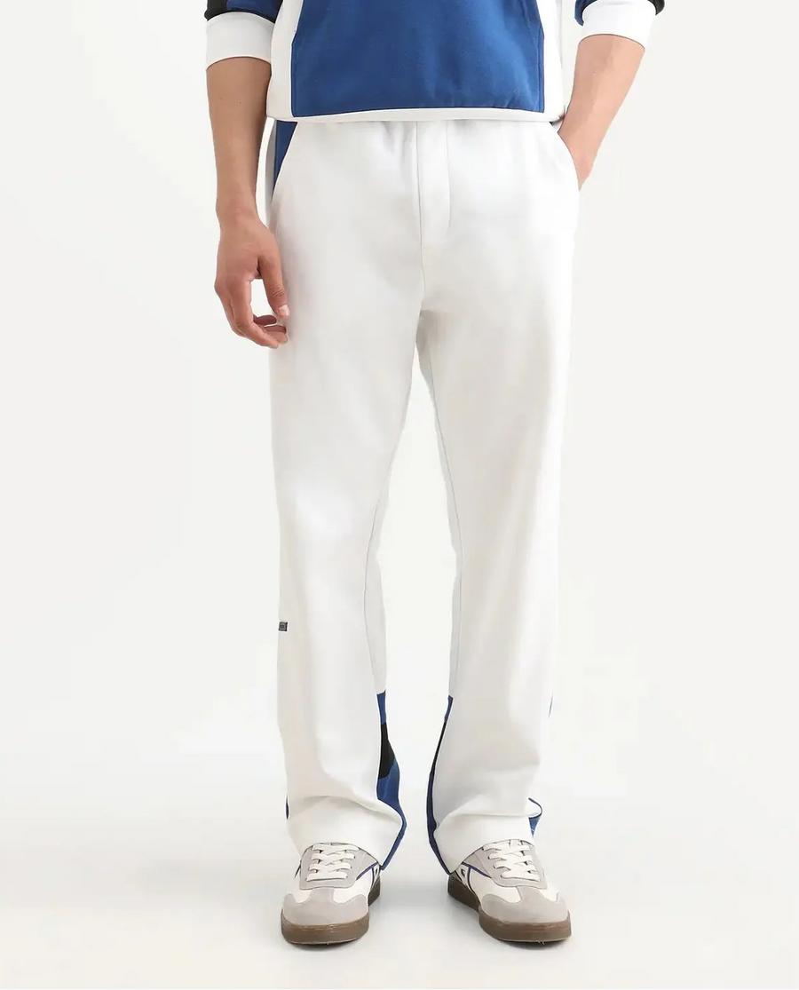 Rare Rabbit Men's Armon-2 White Cotton Printed Regular Fit Track Pant