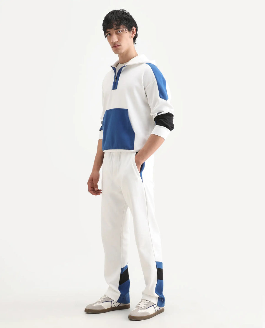 Rare Rabbit Men's Armon-2 White Cotton Printed Regular Fit Track Pant