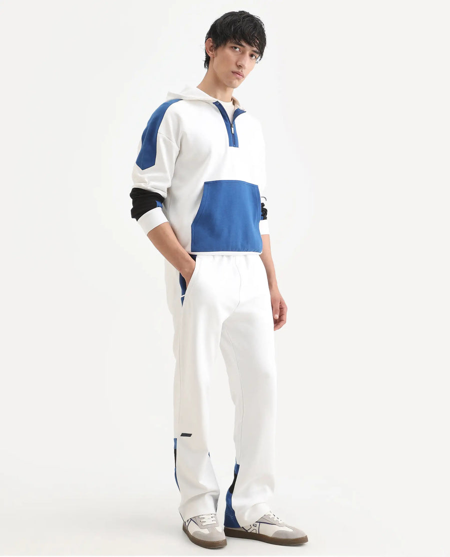 Rare Rabbit Men's Armon-2 White Cotton Printed Regular Fit Track Pant