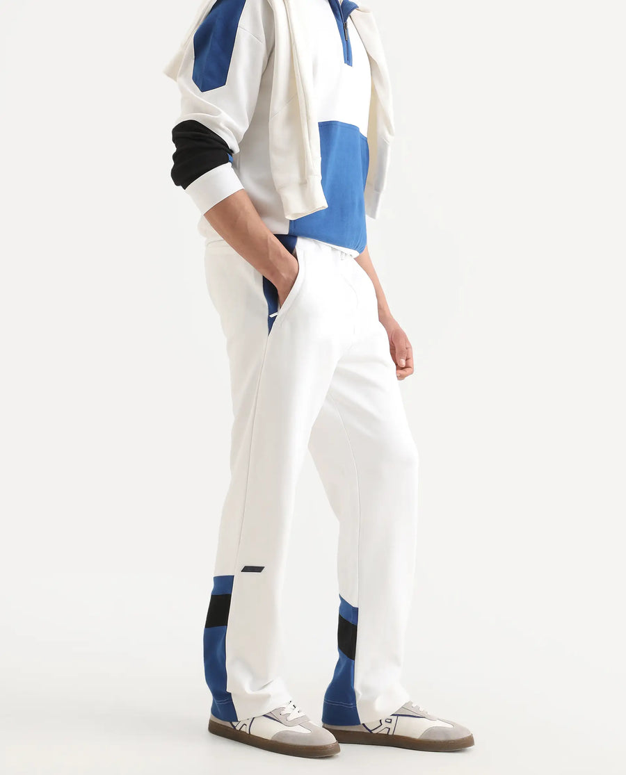 Rare Rabbit Men's Armon-2 White Cotton Printed Regular Fit Track Pant