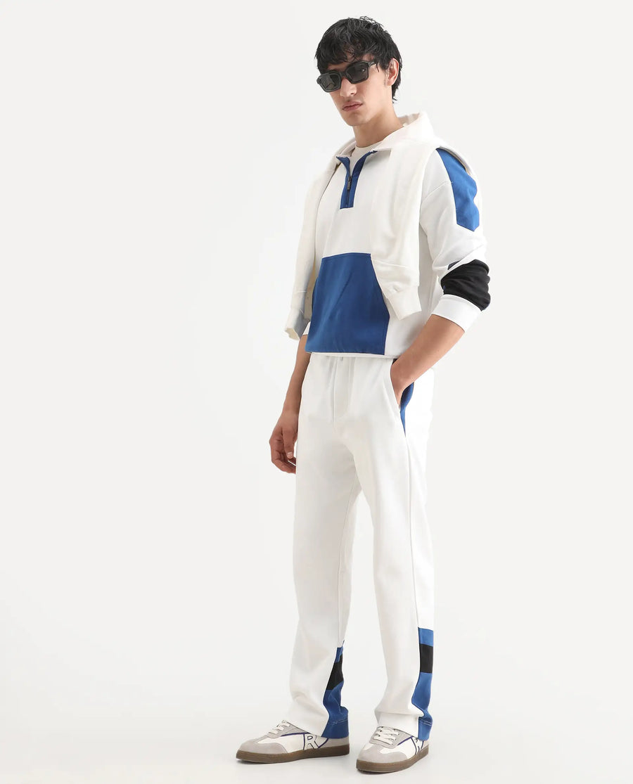 Rare Rabbit Men's Armon-2 White Cotton Printed Regular Fit Track Pant