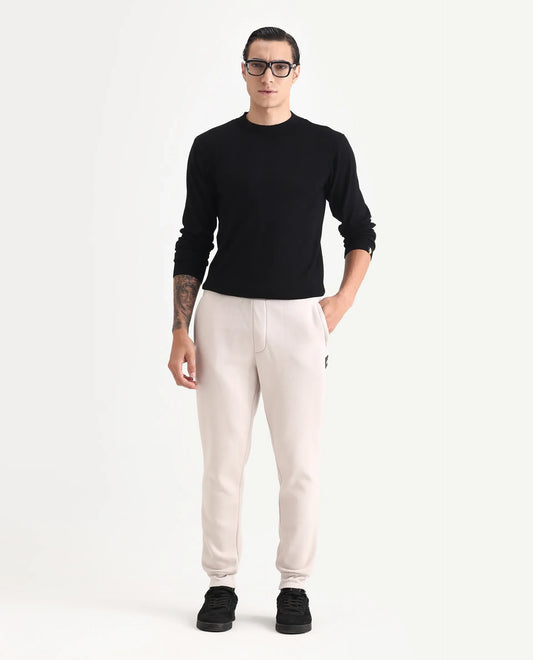 Rare Rabbit Men's Ander Off White Cotton Plain Regular Fit Track Joggers