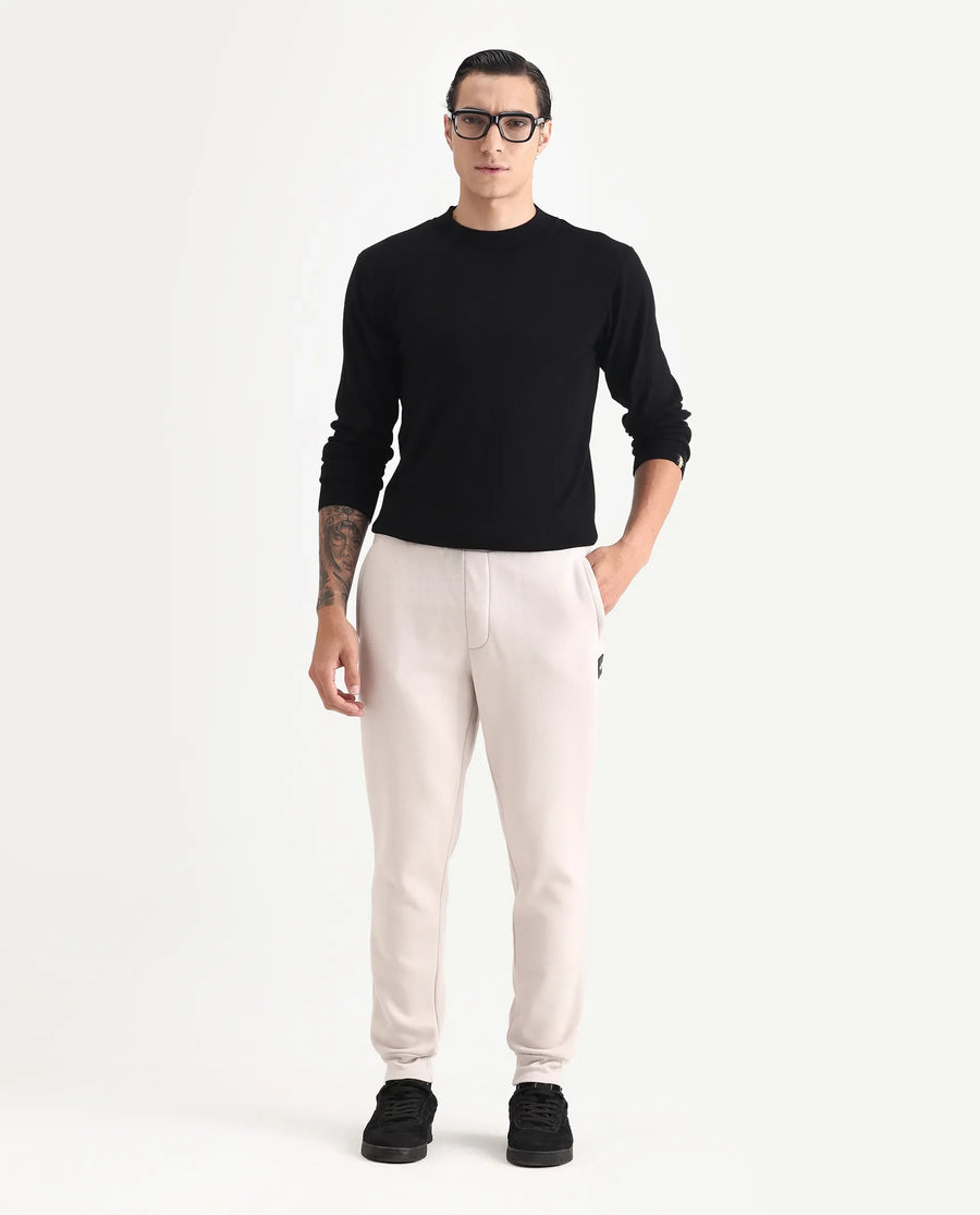 Rare Rabbit Men's Ander Off White Cotton Plain Regular Fit Track Joggers