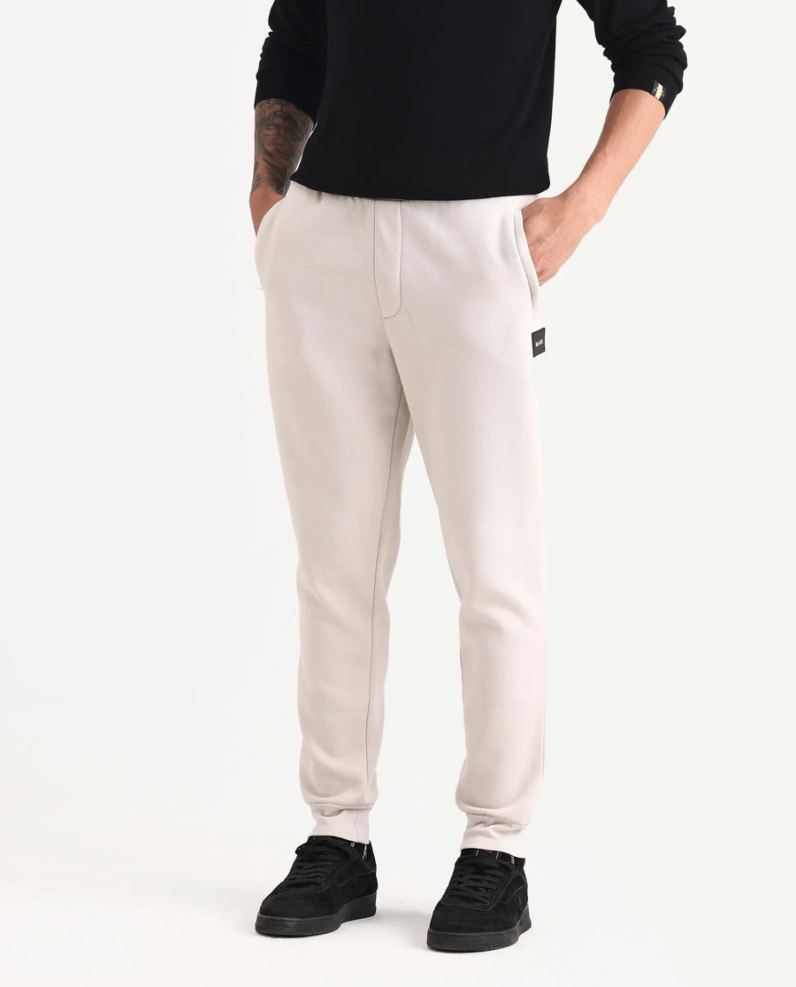 Rare Rabbit Men's Ander Off White Cotton Plain Regular Fit Track Joggers