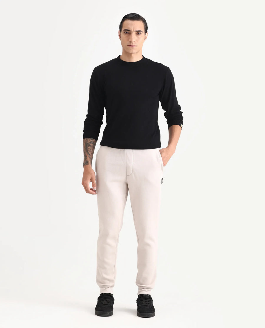 Rare Rabbit Men's Ander Off White Cotton Plain Regular Fit Track Joggers