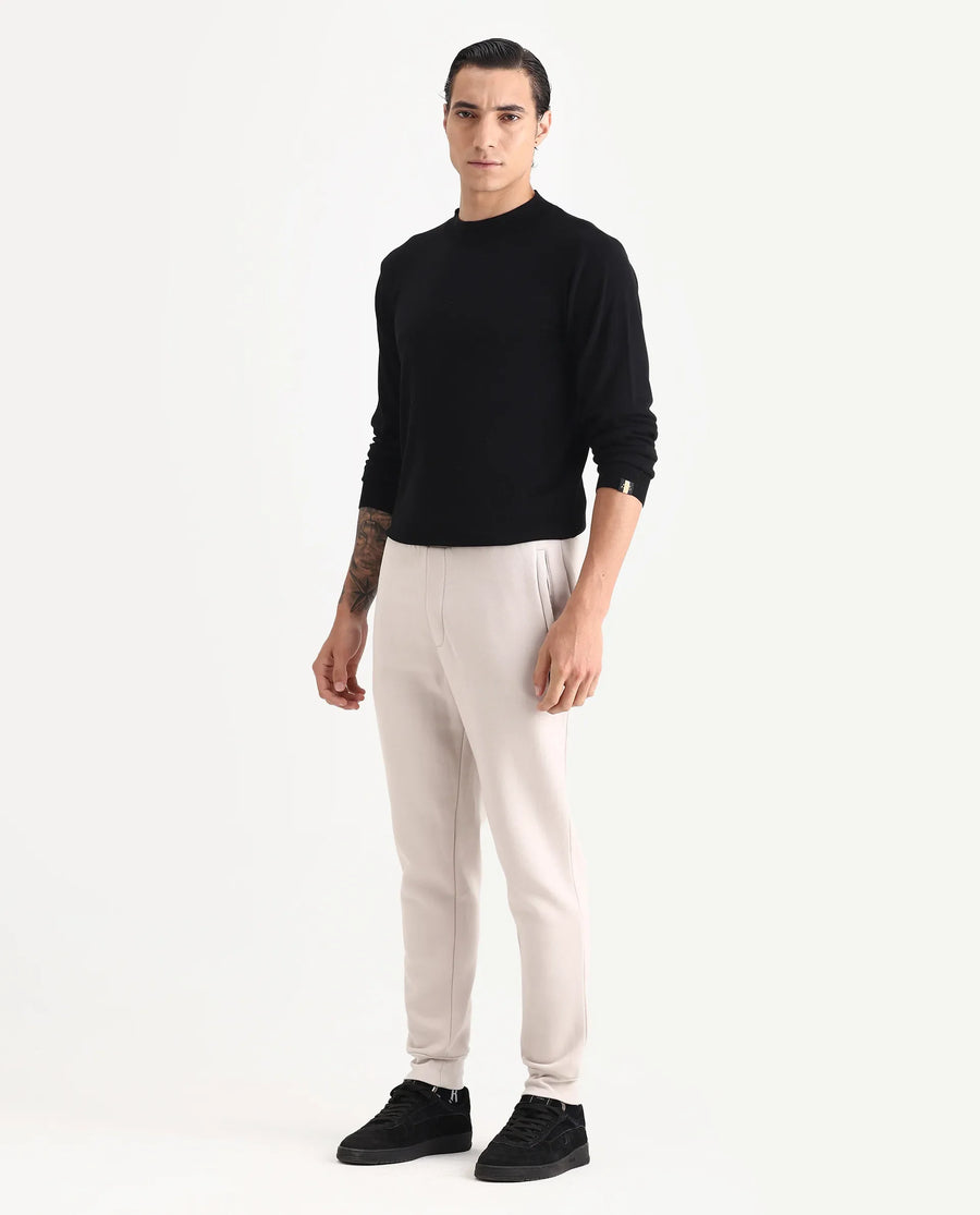 Rare Rabbit Men's Ander Off White Cotton Plain Regular Fit Track Joggers
