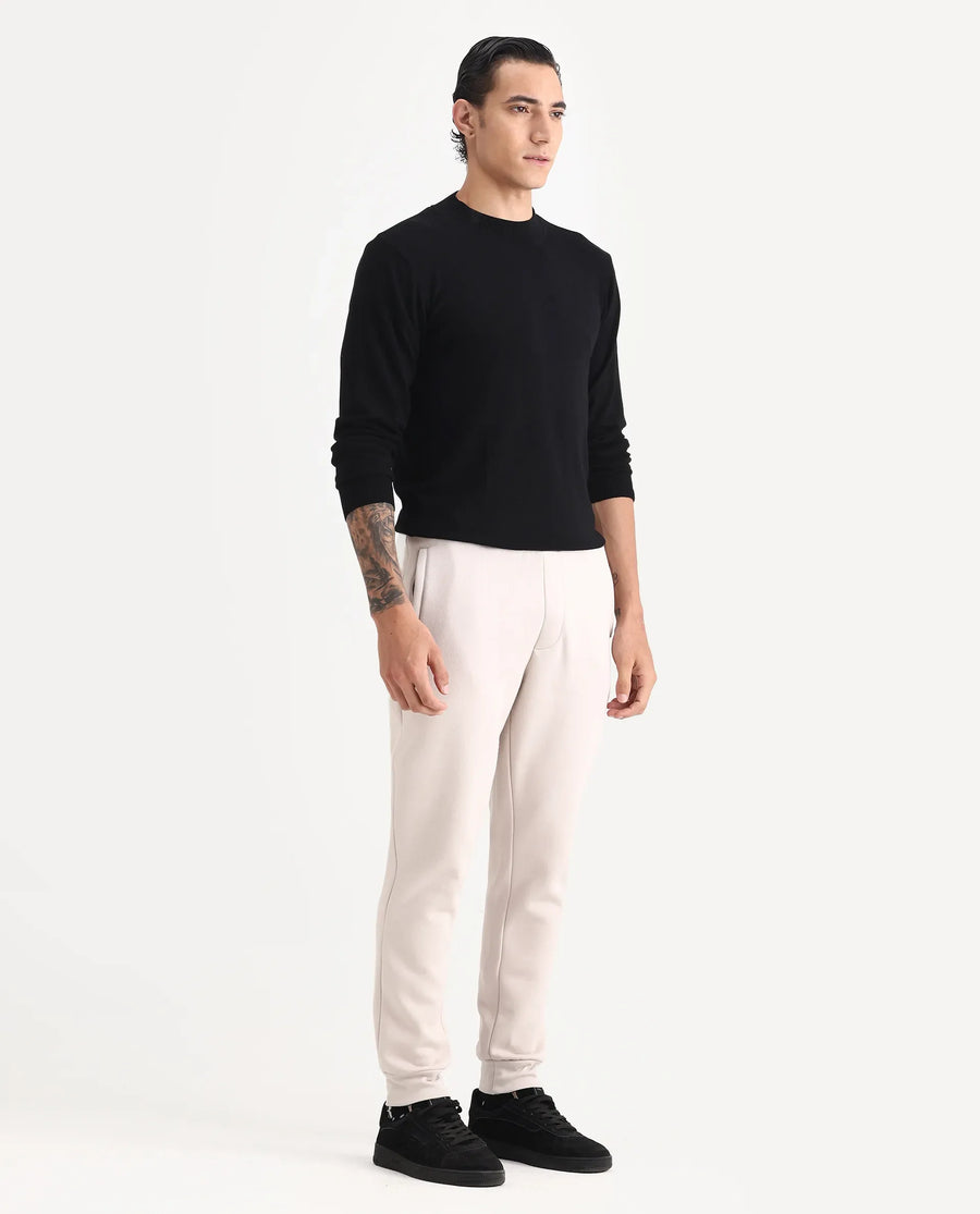 Rare Rabbit Men's Ander Off White Cotton Plain Regular Fit Track Joggers