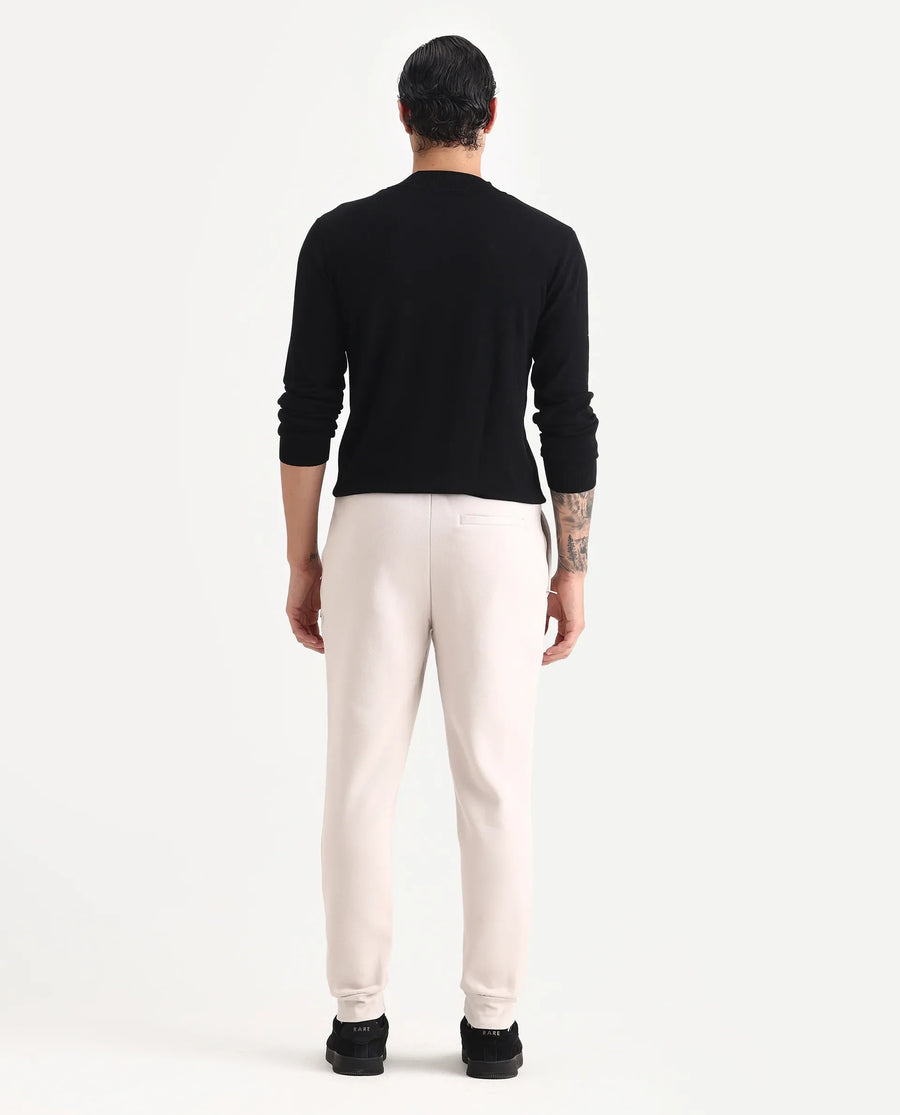 Rare Rabbit Men's Ander Off White Cotton Plain Regular Fit Track Joggers