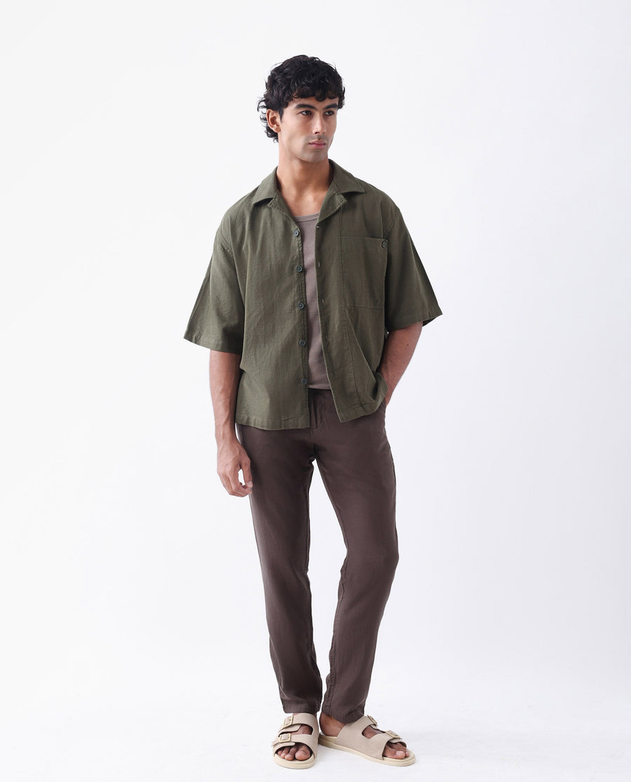 Rare Rabbit Men's Pastor-3 Dark Brown Cotton Plain Regular Fit Trouser