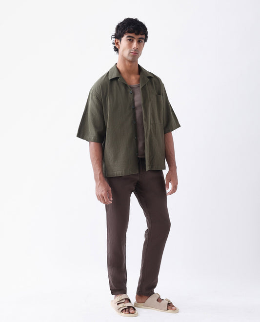 Rare Rabbit Men's Pastor-3 Dark Brown Cotton Plain Regular Fit Trouser