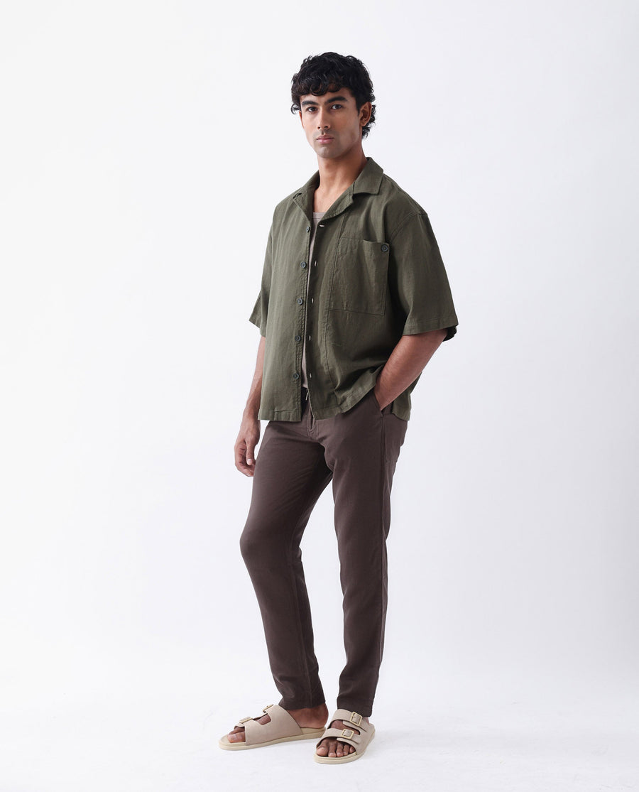 Rare Rabbit Men's Pastor-3 Dark Brown Cotton Plain Regular Fit Trouser
