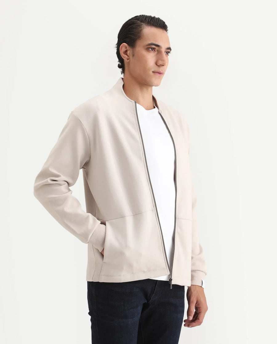 Rare Rabbit Men's Kezi Off White Cotton Blend Plain Regular Fit Full Sleeve High Neck Sweatshirt