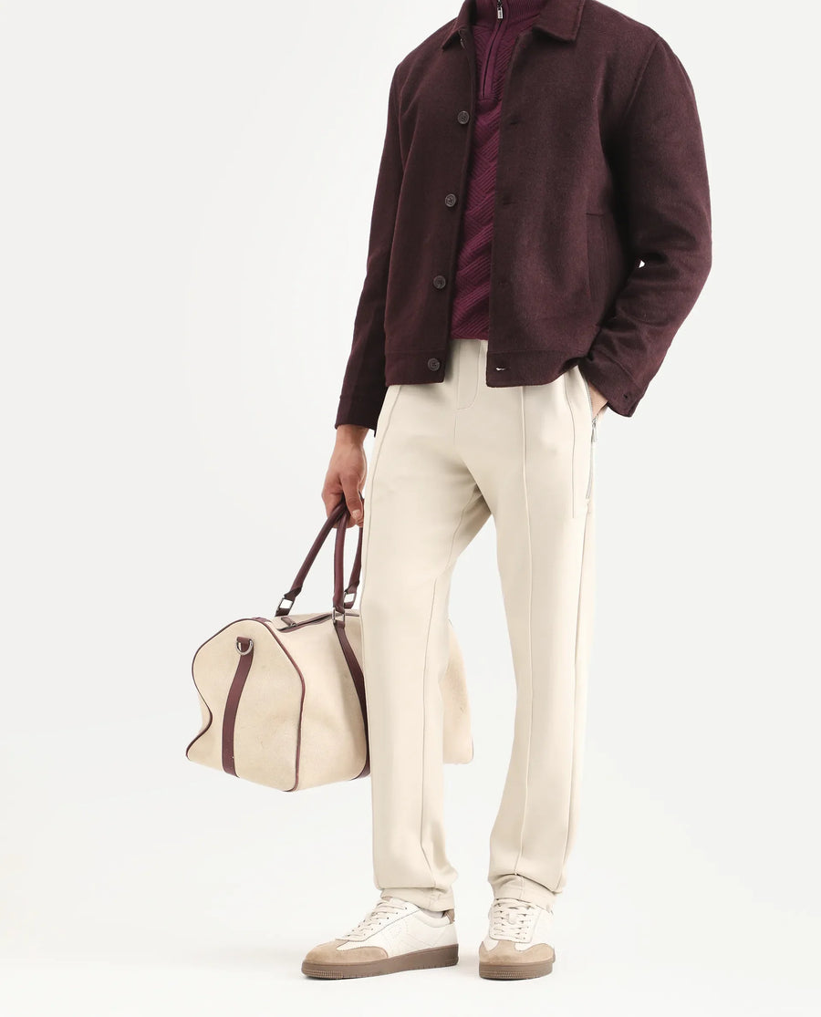 Rare Rabbit Men's Scot Light Beige Cotton Plain Regular Fit Track Pant