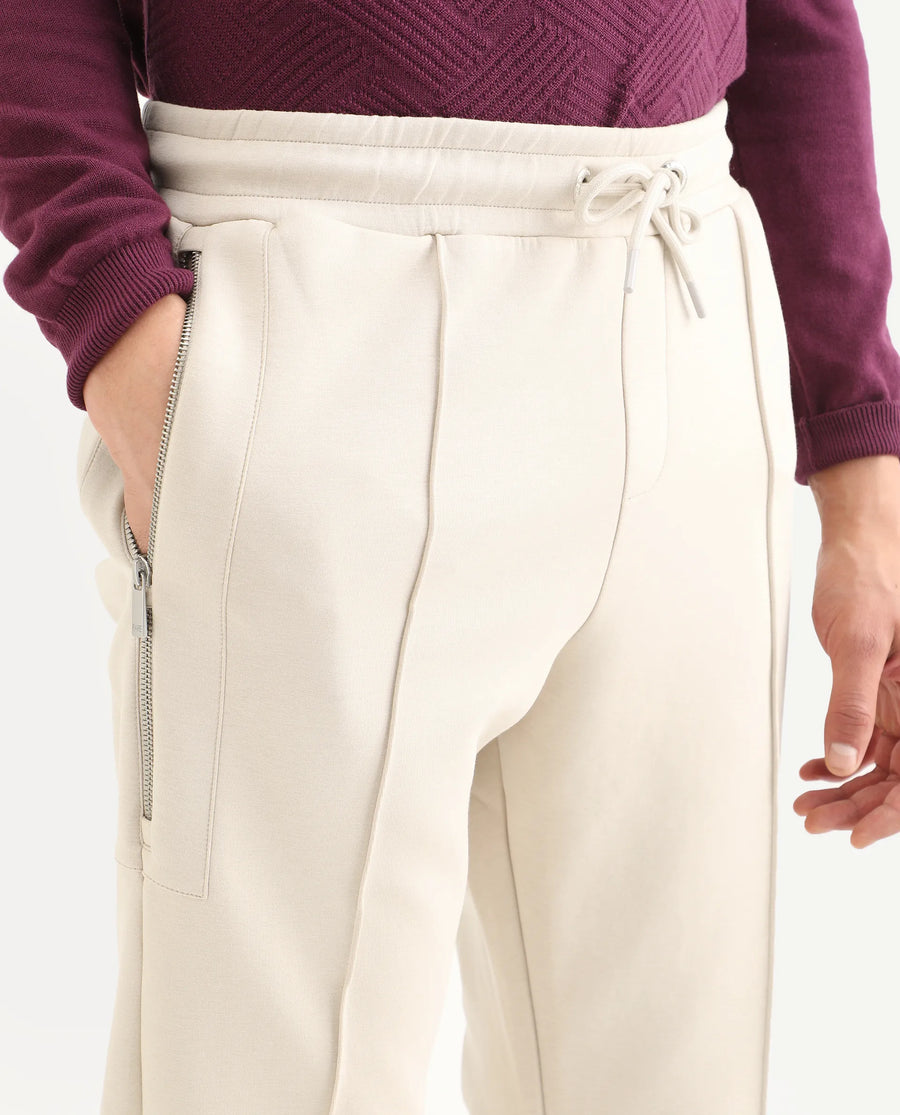 Rare Rabbit Men's Scot Light Beige Cotton Plain Regular Fit Track Pant