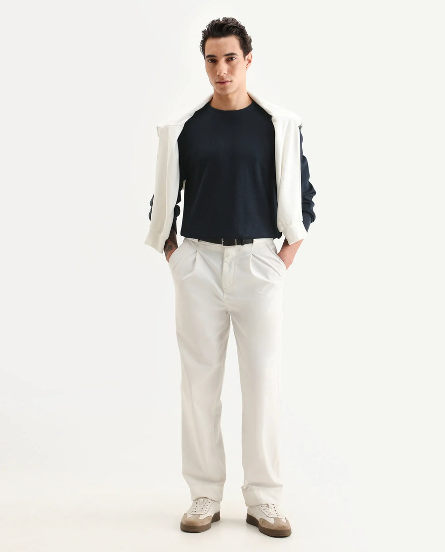 Rare Rabbit Men's Foy Navy Cotton Plain Regular Fit Full Sleeve Crew Neck Sweatshirt