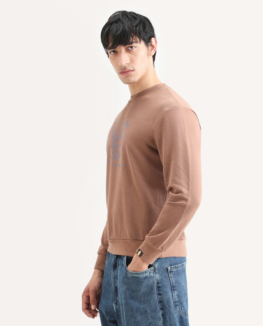 Rare Rabbit Men's Plain Regular Fit Full Sleeve Crew Neck Sweatshirt