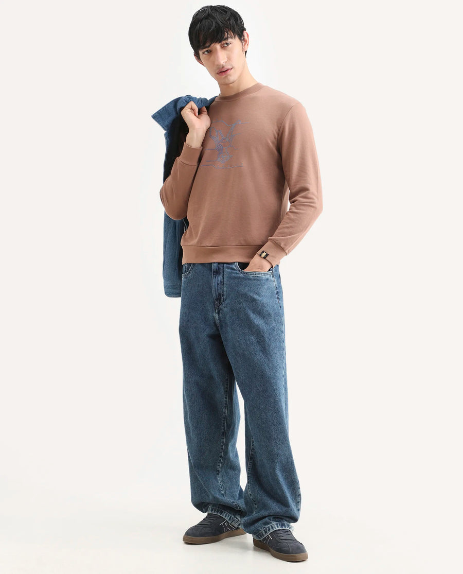 Rare Rabbit Men's Plain Regular Fit Full Sleeve Crew Neck Sweatshirt