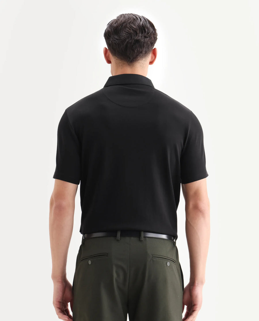 Rare Rabbit Men's Clive Black Cotton Blend Plain Regular Fit Half Sleeve Polo