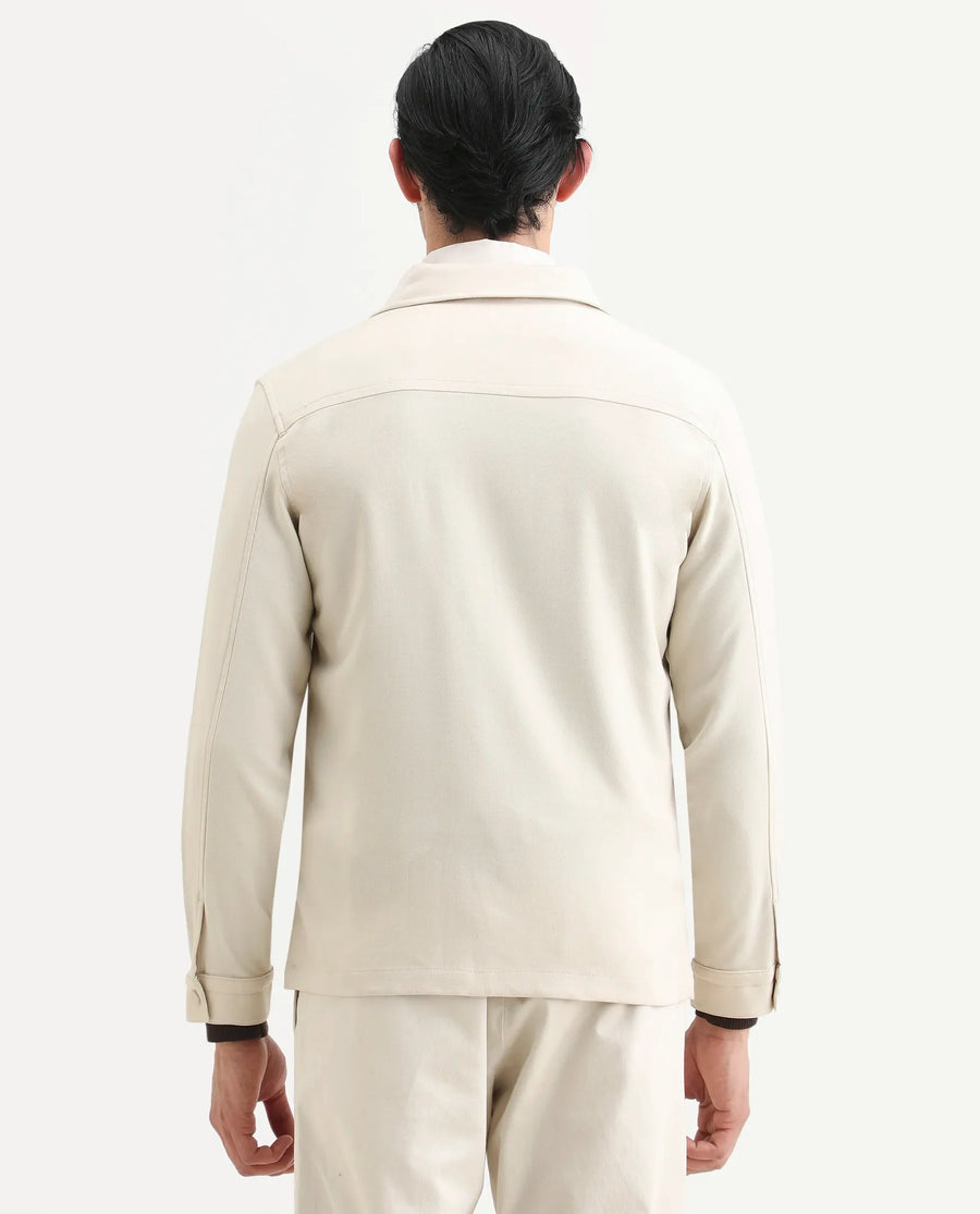 Rare Rabbit Men's Brant Off White Rayon Plain Relaxed Fit Full Sleeve Collared Shacket