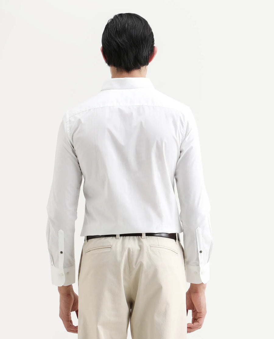 Rare Rabbit Men's Pedron White Cotton Plain Regular Fit Full Sleeve Collared Shirt