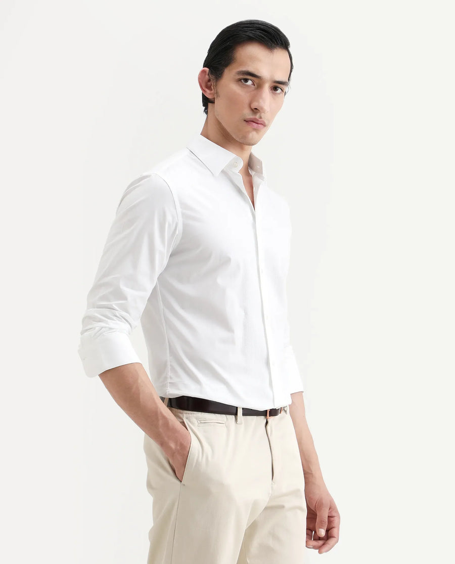 Rare Rabbit Men's Pedron White Cotton Plain Regular Fit Full Sleeve Collared Shirt