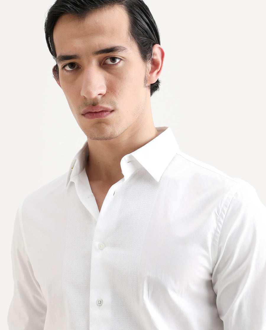 Rare Rabbit Men's Pedron White Cotton Plain Regular Fit Full Sleeve Collared Shirt